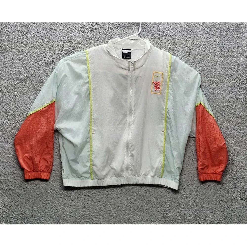 Nike Women's Woven Windbreaker Full Zip Jacket (White/Multi) CZ9115-100